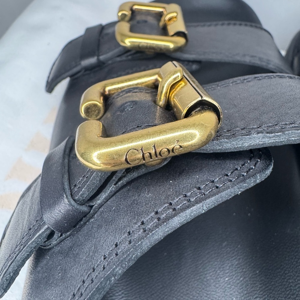 Chloe Nil Double-Strap Cowhide Mules In Black Color Size 38. - Picture 9 of 13